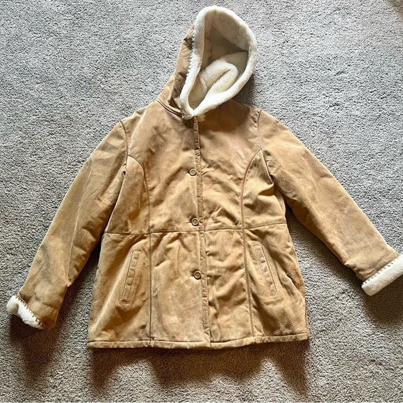 Vintage Marvin Richards Women’s 1X Leather Jacket Tan Faux Shearling Lined Coat - Picture 1 of 5